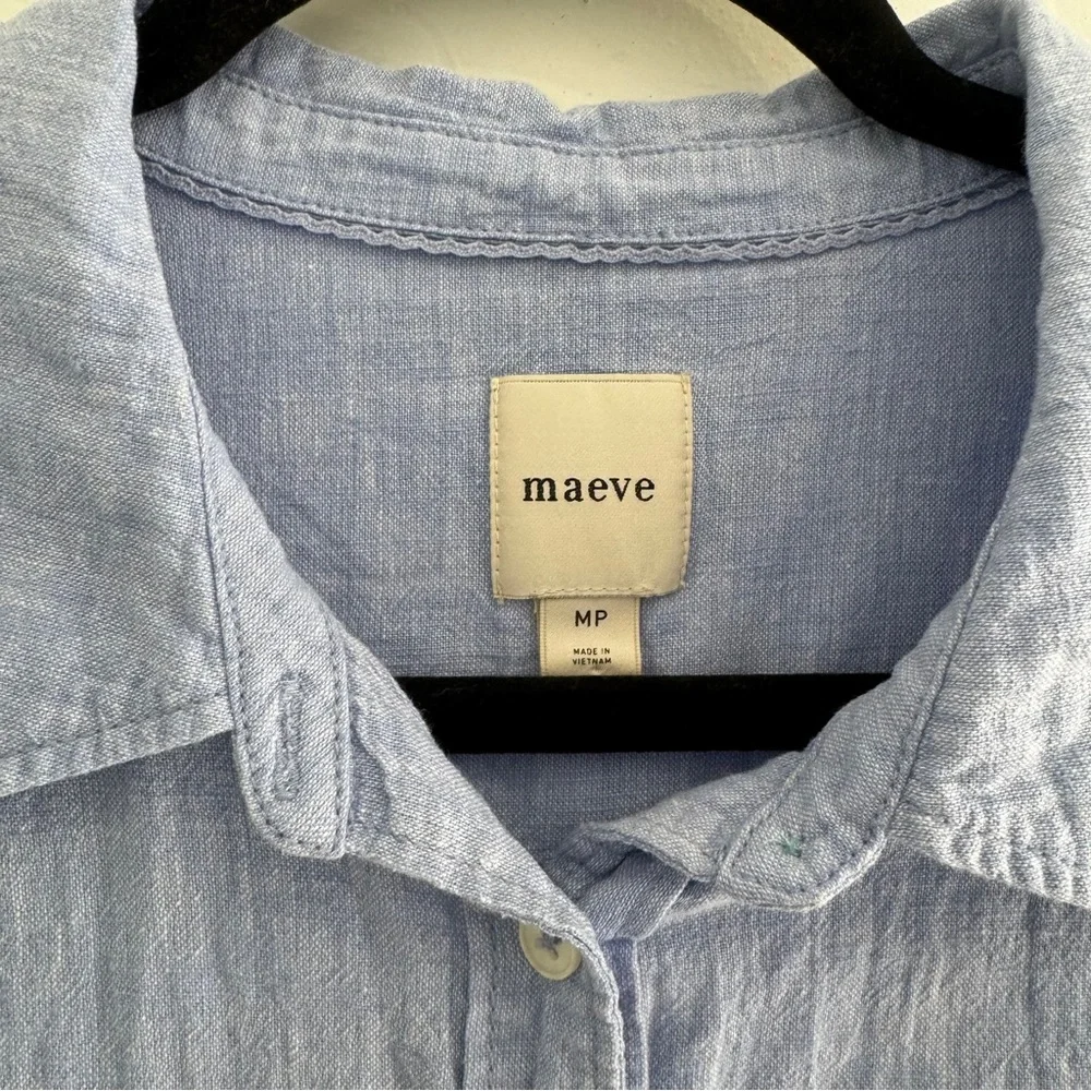 Anthropologie The Bennet Buttondown Shirt by Maeve Linen Blue MP - Picture 5 of 7